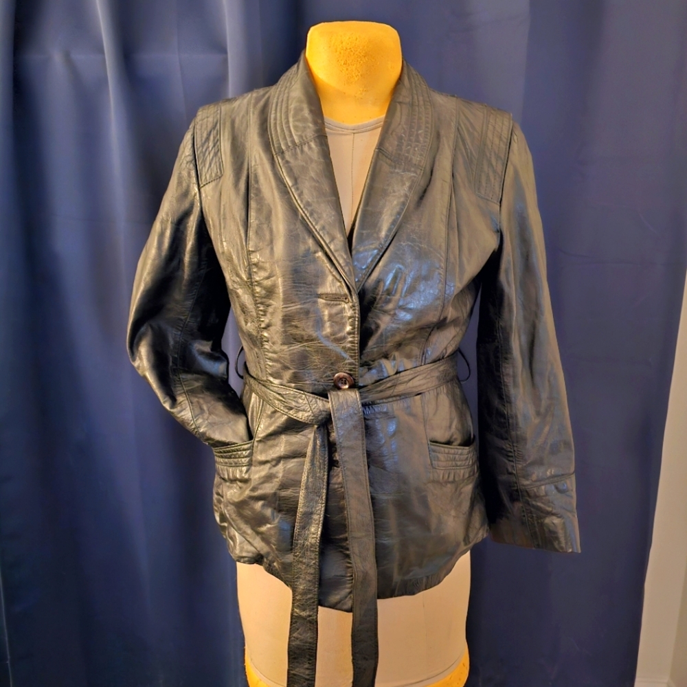 VINTAGE Size 14 Italian Designer Leather Jacket